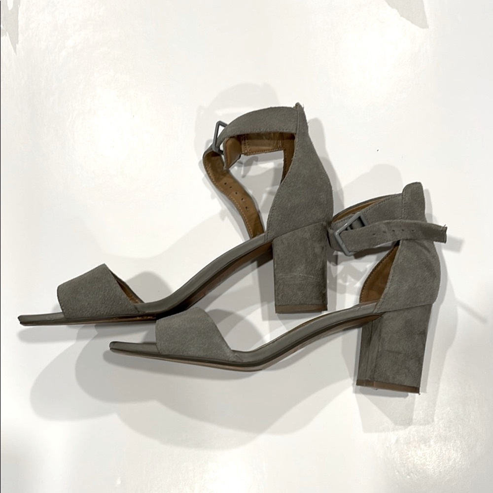 Clarks Gray Heeled Sandals with Block Heel